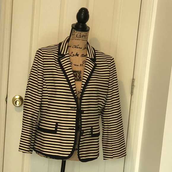 Navy Blue & Cream Striped Blazer from the LOFT - Picture 2 of 6
